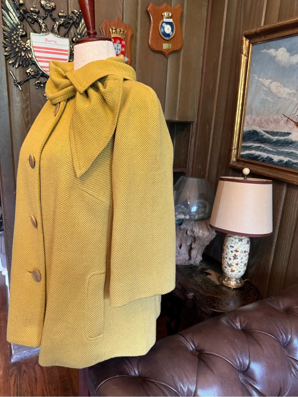 Tabitha Mustard Bow-Collar Wool-Blend Swing Coat - Picture 2 of 9